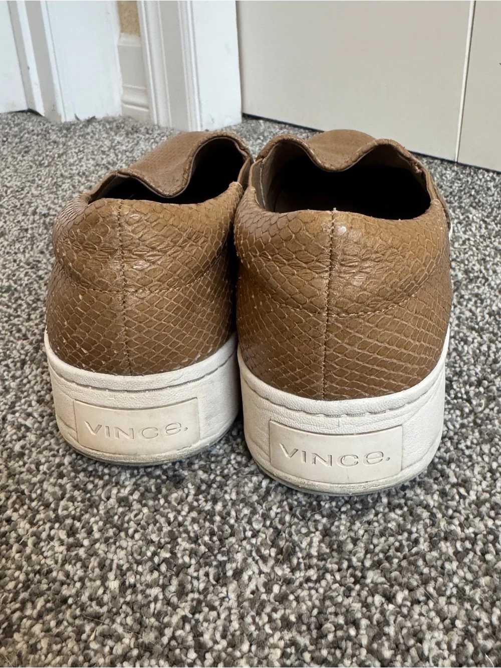 Vince Tan Textured Slip-On Sneakers with White Platform Sole